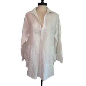 FORCYNTHIA Beachwear Women’s White Cover Up Long Sleeve 100% Linen ResortWear XL